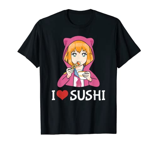 Me encanta el sushi, kawaii, anime, chica, lindo arte gastronómico japonés Camiseta